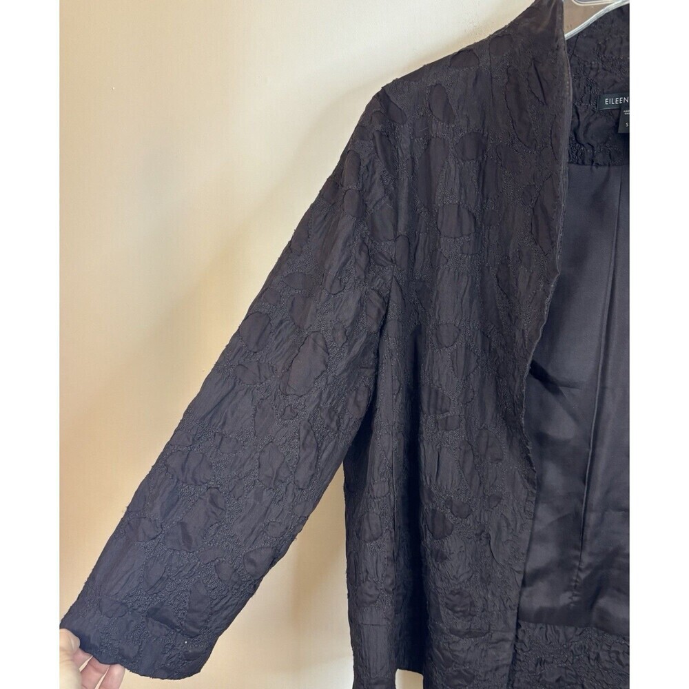 EILEEN FISHER Brown Textured Jacquard Open Jacket Blazer Women Small Silk Blend - Picture 5 of 13